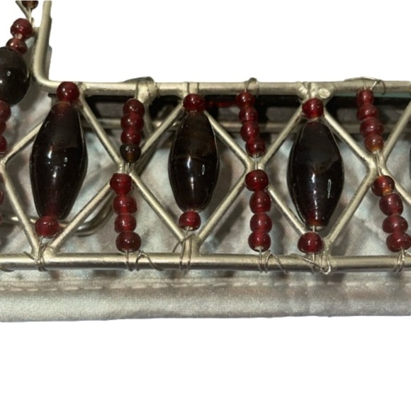 Vintage Silver Heavy Metal Handcrafted Grannycore Picture Frame With Beads 6'4" - Picture 4 of 8